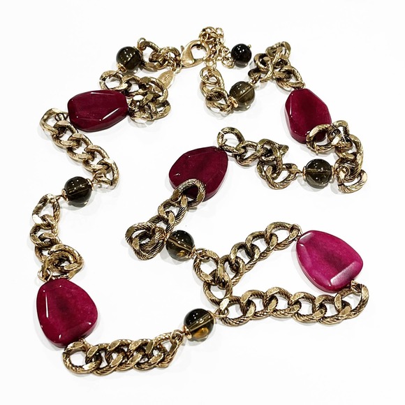 NEW Chico's Burgundy Stone & Link Necklace - Picture 2 of 8